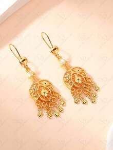 Dubai Fashionable Women's Hollow Flower Plated Gold Middle Eastern New Year Wedding Tassel Earrings, Gift For Party