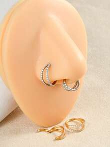 1 件 CZ 铰链鼻中隔鼻环 316L 不锈钢侧面密镶锆石软骨女式耳轮穿孔耳环身体首饰