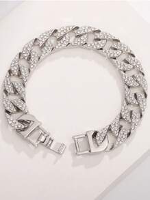 1 Piece Punk Hip Hops Thick Link Chain Bracelet Bling CZ Zirconia Crystal Cuban Chain Bracelet For Women Men Daily Wear