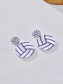 1 Pair Football, Baseball, Basketball, Volleyball Design Pendant Acrylic Earrings, Cute Sports Style Fashion Jewelry For Game Days