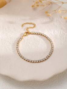 1pc Stainless Steel Minimalist Zirconia Tennis Bracelet For Women, Suitable For Dating, Party And Office Wear - Tennis Bracelet - View 13