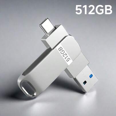 RUSHBGM 512GB [限定モデル] 2-in-1 USBメモリ | USB-C & USB-A両対応 | USB3.0高速転送 | スマホ/タブレットバックアップ | アルミ合金耐衝撃設計 | 写真直接保存可能 (シルバー)