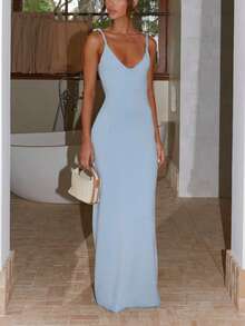 Women Y2k Macxi Dress Spaghtti Strap Backless Bodycon Cocktail Prom Dress Wedding Dresses Summer Vacation Beach Party Dress Graduation Long Dress Going Out Outfit Elegant Clothes - Màu xanh lam - Xem 2