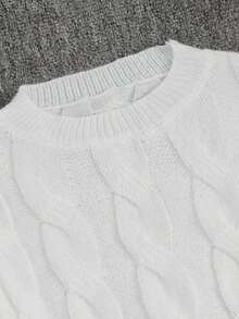 秋冬时尚新款针织毛衣，法式女式套头毛衣，编织，麻花，绳，返校服装，时尚，教师，70 年代毛衣教师毛衣，圆领，落肩长袖，女士休闲落肩麻花针织长袖套头毛衣，适合外套 - 白色 - 查看 3