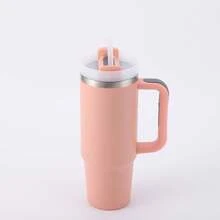 1pc 1200mlCold Drink Cup With Handle And Straw, Stainless Steel Flat Bottom Cup With Handle And Leakproof Design, Outdoor Travel Cup With Carrying Strap And Dustproof Silicone Cap, Reusable Water Bottle With Straw And Lid, Outdoor Camping Insulated Water Bottle, Travel Tumbler - Multicolor - View 7