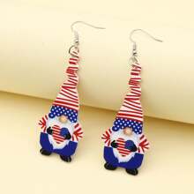 1 par de brincos pingentes de acrílico com bandeira americana e gnomo simples e elegantes, adequados para mulheres usarem em feriados
