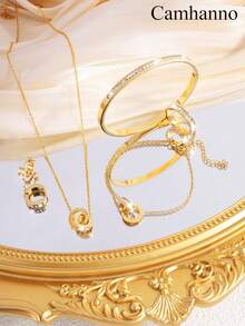 6 Pcs Stylish And Exquisite Stainless Steel Single Row Rhinestones Sets Are Perfect Holiday Gifts For Your Girlfriend - Gold - View 1