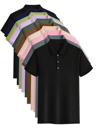 In Stock, Available In Multiple Colors, Summer Lightweight Business POLO Shirt, Casual Short Sleeve Sports T-Shirt, Solid Color Men's Undershirt, Contrast Color Button T-Shirt