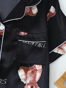 Set pigiama donna di pantaloncini e camicia a maniche corte in popeline a stampa orsetto