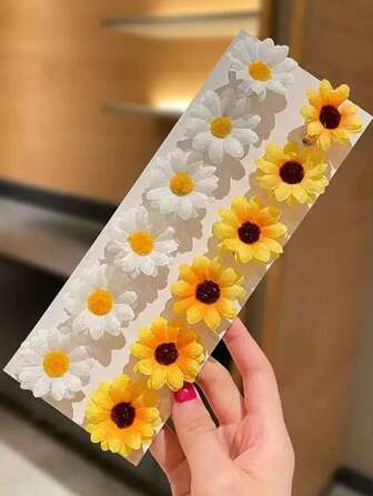 12 件/套女士纯色雏菊花发夹，甜美优雅侧刘海装饰，时尚发饰，适合日常、旅行、度假