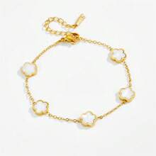1 Set eleganter 5-Blatt Klee & Pflaumenblüte Edelstahl Halskette, 1 Stück Armband, 1 Paar Ohrringe Schmuckset, geeignet für täglichen Gebrauch oder Partytragen von Frauen, perfektes Geschenk zum Muttertag