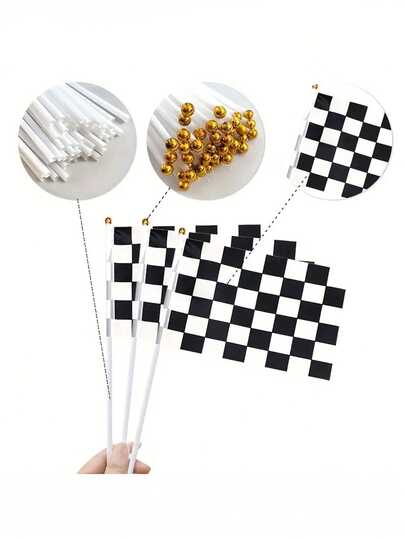 6/12/20/15/10件赛车旗黑白格子旗适合派对使用，主题派对装饰黑白格子旗，生日氛围装饰旗