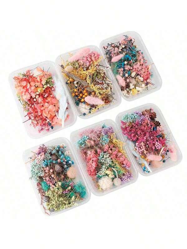 1 caixa de flores secas naturais coloridas aleatórias com resina epóxi artesanato artesanal faça você mesmo buquê guirlanda velas faça uma caixa de casamento decoração de flores