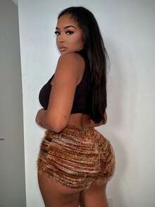 Alexandranx 休闲街头风格纹理面料女式短裤 - 彩色 - 查看 4