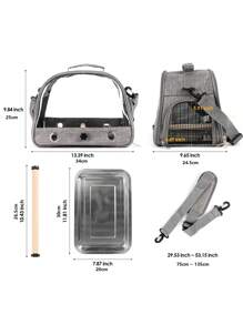 Vogelreisekäfig mit Sitzstange, Papageien-Rucksack-Käfig mit Edelstahlplatte, tragbare Haustier-Transporttasche für Vogelkäfig-Zubehör, transparenter Reisekäfig für Wellensittich, Sittich, Nymphensittich