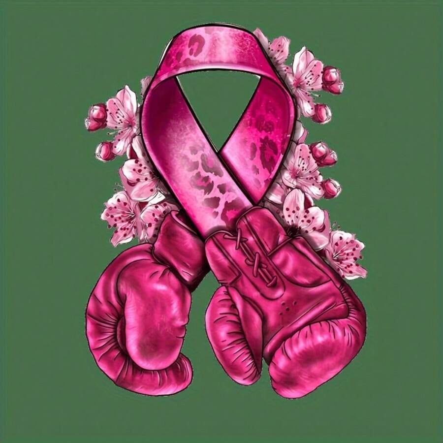 1pc Breast Cancer Awareness Pink Boxing Gloves & Ribbon Design - Iron ...