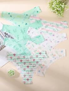 7pcs/Pack Women's Seamless Floral Print Triangle Panties With Comfortable Fabric And Sexy Wavy Edge