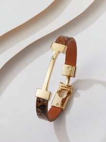 1 件时尚 PU 皮革字母手链，适合女性日常佩戴 - 金色配件皮質手鍊 - 查看 16