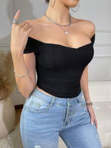 EZNV 1 pieza Camiseta sin tirantes y sin espalda de unicolor y sexy, sujetador versatil sin hombros con espina de pescado