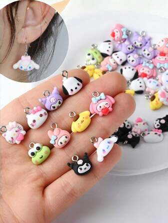 Sanrio 35pcs/Box 3D Cute Sanrioed Nail Charms Kawaii Hello Cute Kitty Kuromi Mini Resin Craft For DIY Earring/Keychain/Phone Pendant Parts
