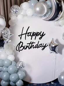 Happy Birthday Wooden Sign With White Painted Cutout Wooden Happy Birthday Letters Sign Vintage Rustic Birthday Party Decoration Backdrop Wall Photo Prop(Black) - Black - View 6