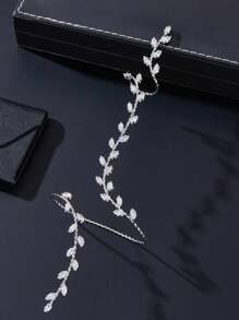 1pc Trendy bladontwerp Kristaldecoratie gekoppelde vingerhandketting, chique en minimalistische accessoire