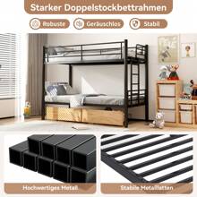 Etagenbett mit zwei Schubladen, Etagenbett Kinder 90x200cm Bunk Bed Kids mit Sicherheitsgeländer Umbaubar zu 2 Einzelbetten Stockbett mit Lattenrost Anti Rutsch Treppe, Schwarz