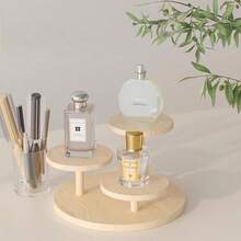 3-Tier Natural Wood Tabletop Makeup, Bracelet, Jewelry Stand Display Shelf, Cosmetic Storage Rack, Multipurpose Mystery Box, Collectible Display - Multicolor - View 2