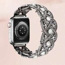 1pc [Stylish Full Rhinestone Twisted Gem Band ] Zinc Alloy Metal Strap Stainless Steel Metal Band Compatible With Apple Watch Series 9/8/7/6/5/4/3/2/1/Ultra 2 & SE - 38mm 40mm 41mm 44mm 45mm 49mm 42mm Sizes, Adjustable Strap Compatible With Apple Watch Band Women (Formal & Sporty) Gift For Birthday, Mother, Family, Friends, Boyfriend, Girlfriend