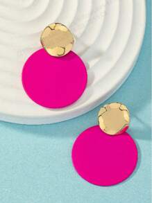 1 Pair Asymmetrical Metallic Pink Enamel Stud Earrings