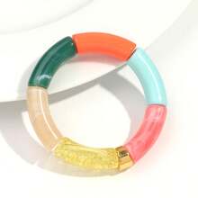 1pc Fashionable Colored Acrylic Curved Tube Elastic Cord Friendship Bracelet, Suitable For Women Everyday Wear, Gift - Elastic Bracelet - View 25