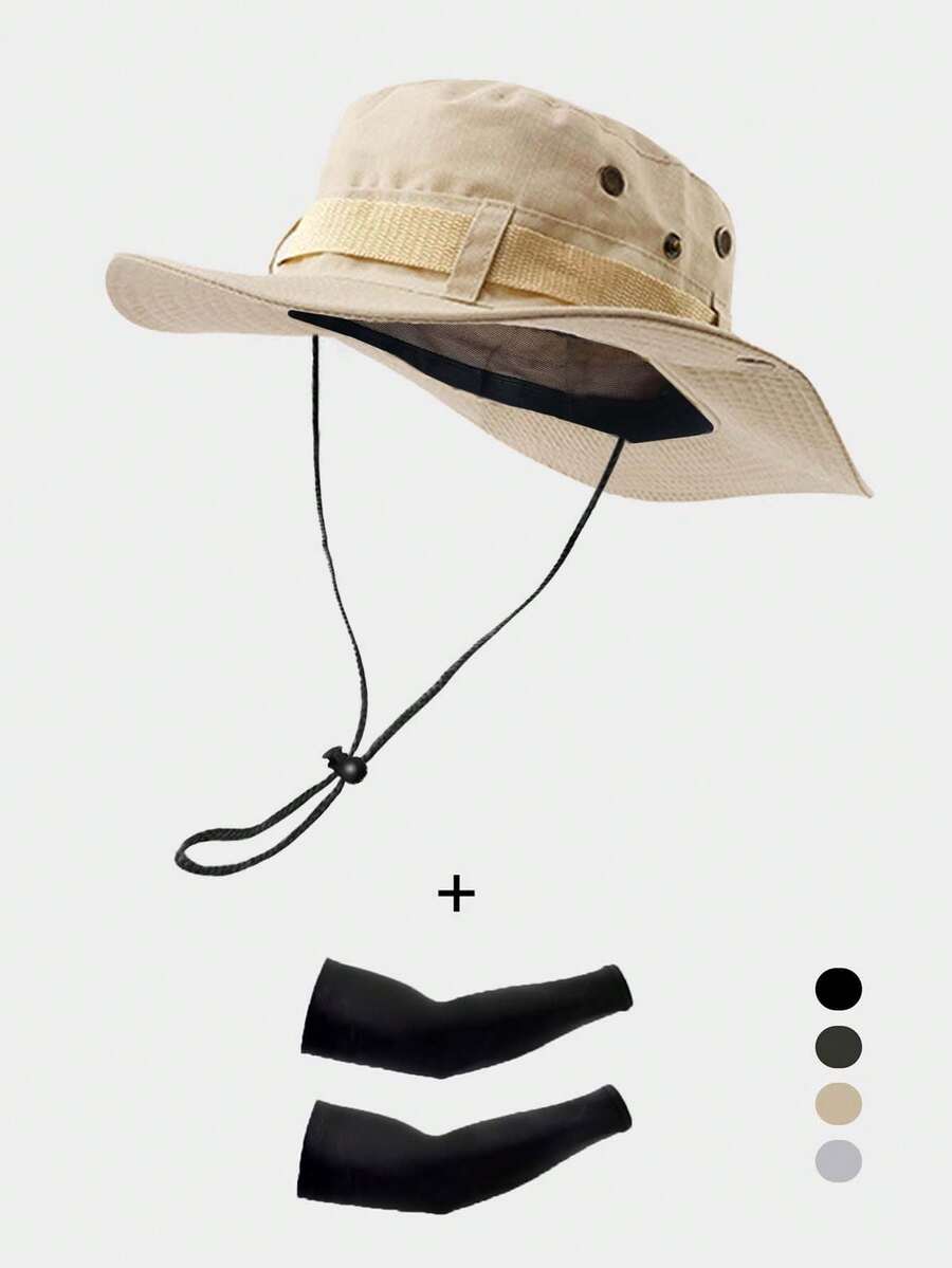 2pcs/Set Unisex Drawstring Breathable Bucket Hat, Suitable For Spring/Summer Couples Outdoor Camping, Sunshade, Hiking, Travel - Multicolor - View 1