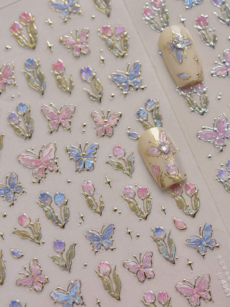 1pc Nail Art Stickers Sparkling Butterfly Nail Art Stickers Exquisite Butterfly Nail Self Adhesive Paper DIY Thin And Hard Nail Decoration Stickers Stickers DIY