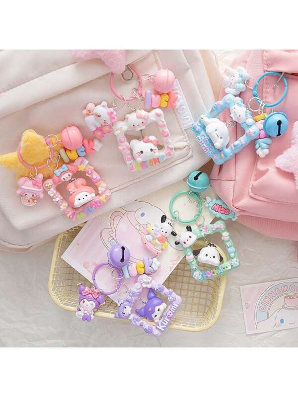 Sanrio 1pc Sanrio Cartoon ABS Resin Key Chain Pendant Decoration, Cute DIY Keychain Charm For Women Bags, KT Cat Luminous Photo Frame Phone Accessories, Small Gift