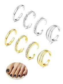 AVYRING 4PCS Toe Rings, White Gold Plated Toe Rings For Women Hug CZ Triple Twist Simple Band Open Toe Rings Beach Foot Jewelry Adjustable