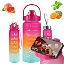 Ensemble de bouteilles d'eau de motivation 3 en 1 - Multi-design, 2 L + 900 ml + 300 ml | Bouteille d'eau Sipper pour adultes | Bouteilles d'hydratation anti-fuites avec marqueur de temps inspirant pour salle de sport, bureau et voyage, BOUTEILLE DE MOTIVATION 3 PIÈCES avec tasse à mesurer Bouteille de motivation pour l'eau.
