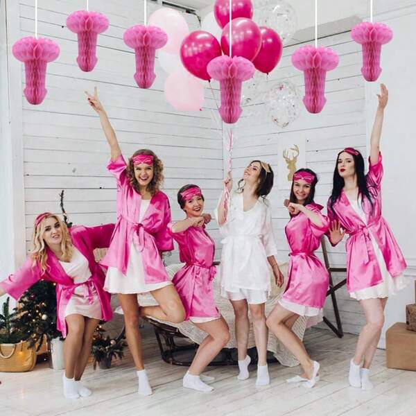 Bachelorette Party Decorations, 1PC/6 Packs Bachelorette Party Supplies, Hanging Honeycomb Pompom Pink Background Suitable For Bridal Shower, Hen Party, Hen Do Accessories, Hen Party Accessories, Bachelorette Party, Bride Wedding Engagement Pink Rose Pink Birthday,Pin The Banana On The Hunk Game Bridal Shower Wedding Engagement Party Games GirlsNight