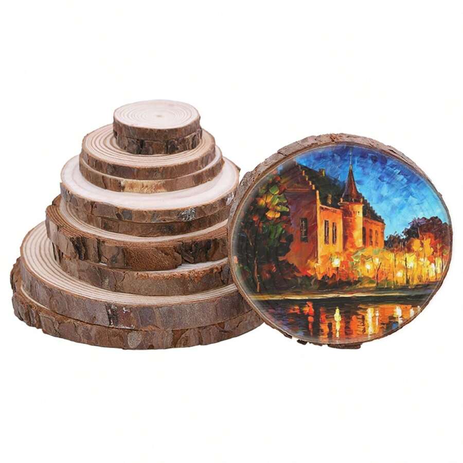 1-10pcs 3-12cm Thick Natural Pine Round Unfinished Wood Slices Circles With Tree Bark Log Discs DIY Crafts Wedding Party Painting - Multicolor - View 1