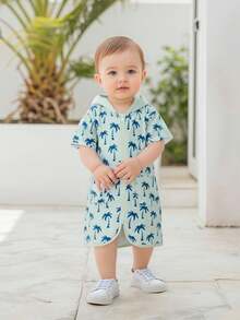 Boys Swim Cover Up Zip Up Hooded Tree/Dinosaur Print Bathing Suit Coverup Wraps Kids Pool Beach Robe - Blue - View 3