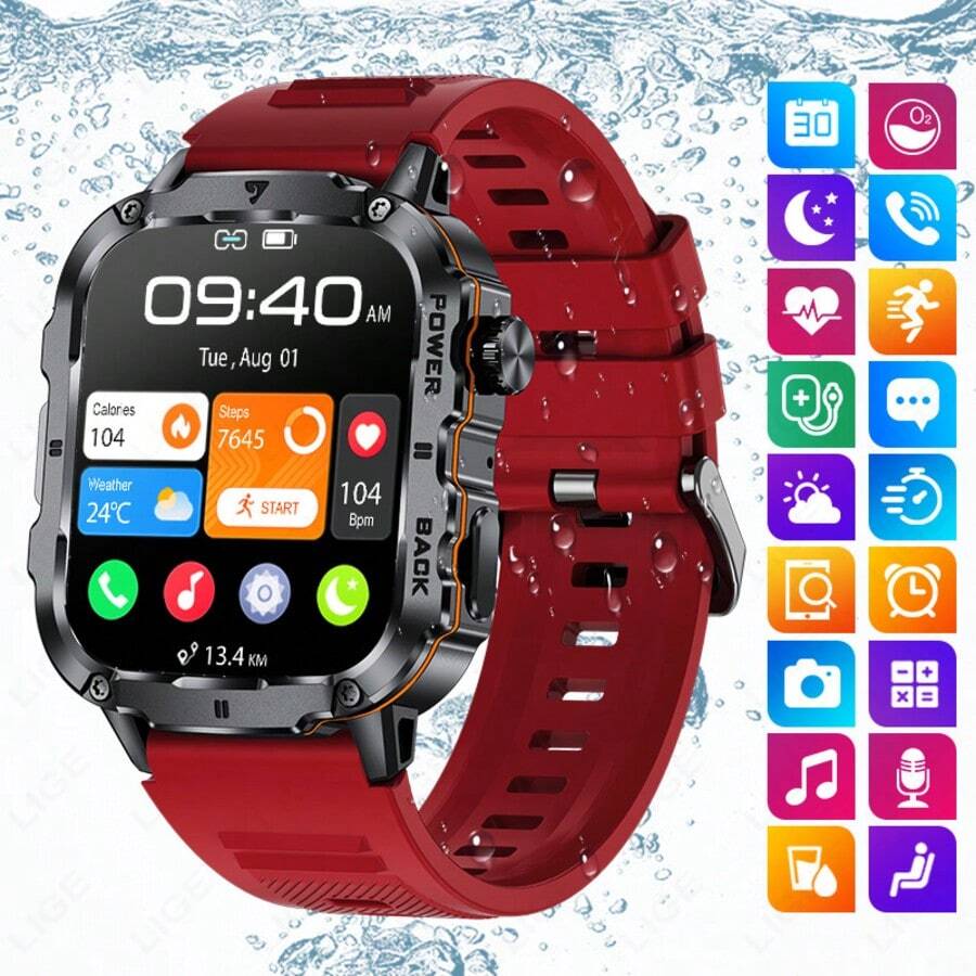 LIGE Smart Watch/Stylish Sports Watch/1.95-Inch Large Screen/Wireless Call/Smart Voice Assistant/Calories/Timer/Alarm Timer/Photo Record/Multifunctional New Men's And Women's Watch/Sports Tracking Bracelet/Men's Watch/Ladies' Watch/Ladies Watch/Wear Decoration