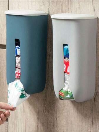 1件装,塑料大号壁挂式垃圾袋收纳盒,家用无孔塑料袋收纳整理盒,迷你可爱垃圾袋收纳盒,创意便携,实惠,厨房用品,厨房小工具