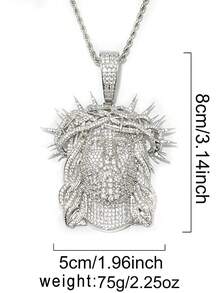 1 Piece Iced Out Freedom Jesus Necklace Pendant For Men Prong Setting Plated Hip Hop Jewelry - Portrait - View 2