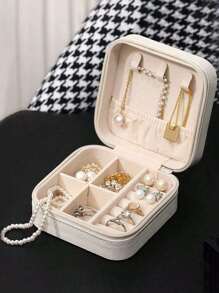 1pc Jewelry Storage Box, Portable Makeup Organizer Box For Necklace, Ring, Lipstick, Brush, Eyeshadow Palette, Cosmetics, Skincare, Nail Polish, Perfume, Stationery And Digital Accessories