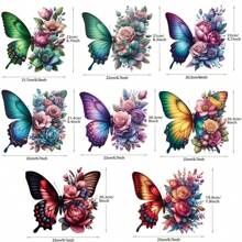 Pegatina de transferencia térmica de alta definición con degradado de color, con mariposa a la izquierda y flor a la derecha, adecuada para ropa, gorras, bolsos, toallas, sillas y otras decoraciones, de alta elasticidad y lavable