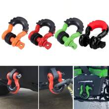 2 pièces Crochet en D - Robuste 28,5 T (57 000 lb) Résistance maximale à la rupture Lourd Anneau en D avec vis pour le sauvetage de véhicules, rouge/noir/vert/orange