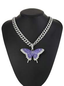 1 pièce Collier pendentif papillon en alliage de zinc, style punk, chaîne cœur, unisexe