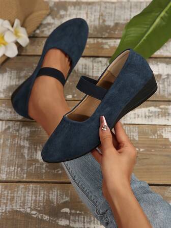 Women's Solid Color Comfortable Flat Crossover Elastic Band Soft Bottom Slip-On Shoes, Suitable For Daily Wear And Vacation