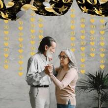 Pancarta del 50 aniversario, decoraciones para el 50 aniversario de boda, pancarta del 50 aniversario, guirnalda con número 50 corazones negro y dorado, decoración del 50 aniversario para fiesta de cumpleaños de 1975 boda de oro