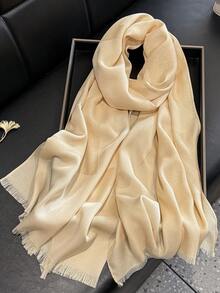 1pc Women Elegant Minimalist Five-Leaf Flower Print Lyocell Scarf, Versatile Lightweight Shawl For All Seasons, Can Be Used As Decoration, Head Wrap For Dress - Multicolor - View 18