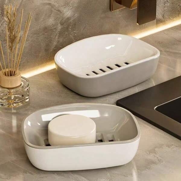 1pc Bathroom Double Layer Soap Dish, Multi-Functional Bathroom Soap Holder Rack, Made Of PP Material, Double Layer Hollow Design, Anti-Slip Bottom, No Soap Residue, Suitable For 99% Of Soaps, Can Be Used On Bathroom Vanity, Sink
